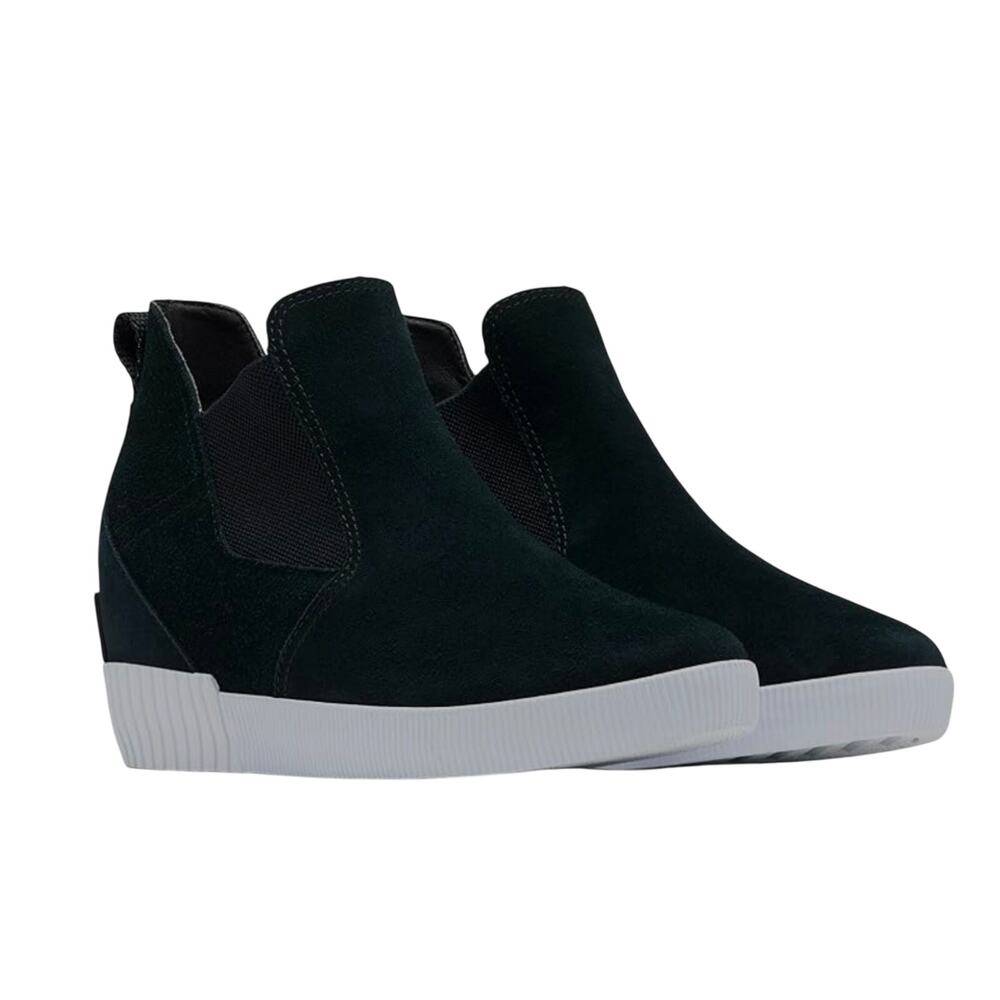 Sorel Women's Out 'N About Slip-On Wedge Boots Street Winter Black White‎ Size 6